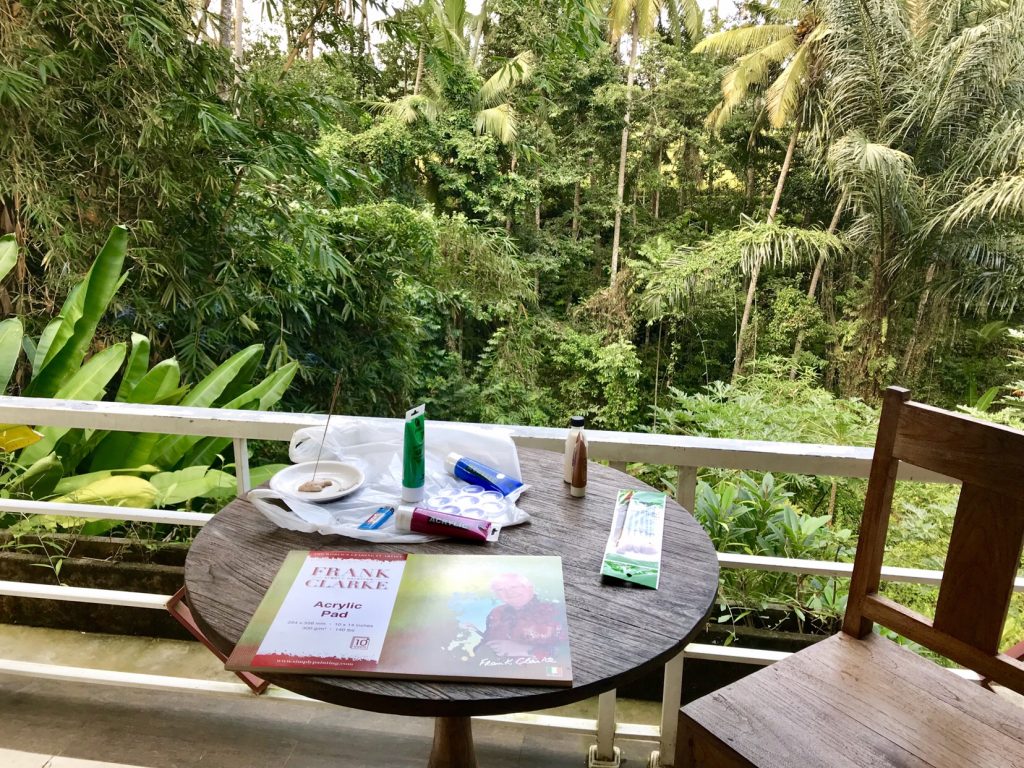 View of my painting kit on my DIY creating writing retreat - Junjungan Guesthouse, Bali 