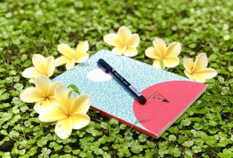 Image of a Write, Sketch & notebook & Fragipani flowers from my DIY Writing Retreat in Junjungan Guesthouse, Bali